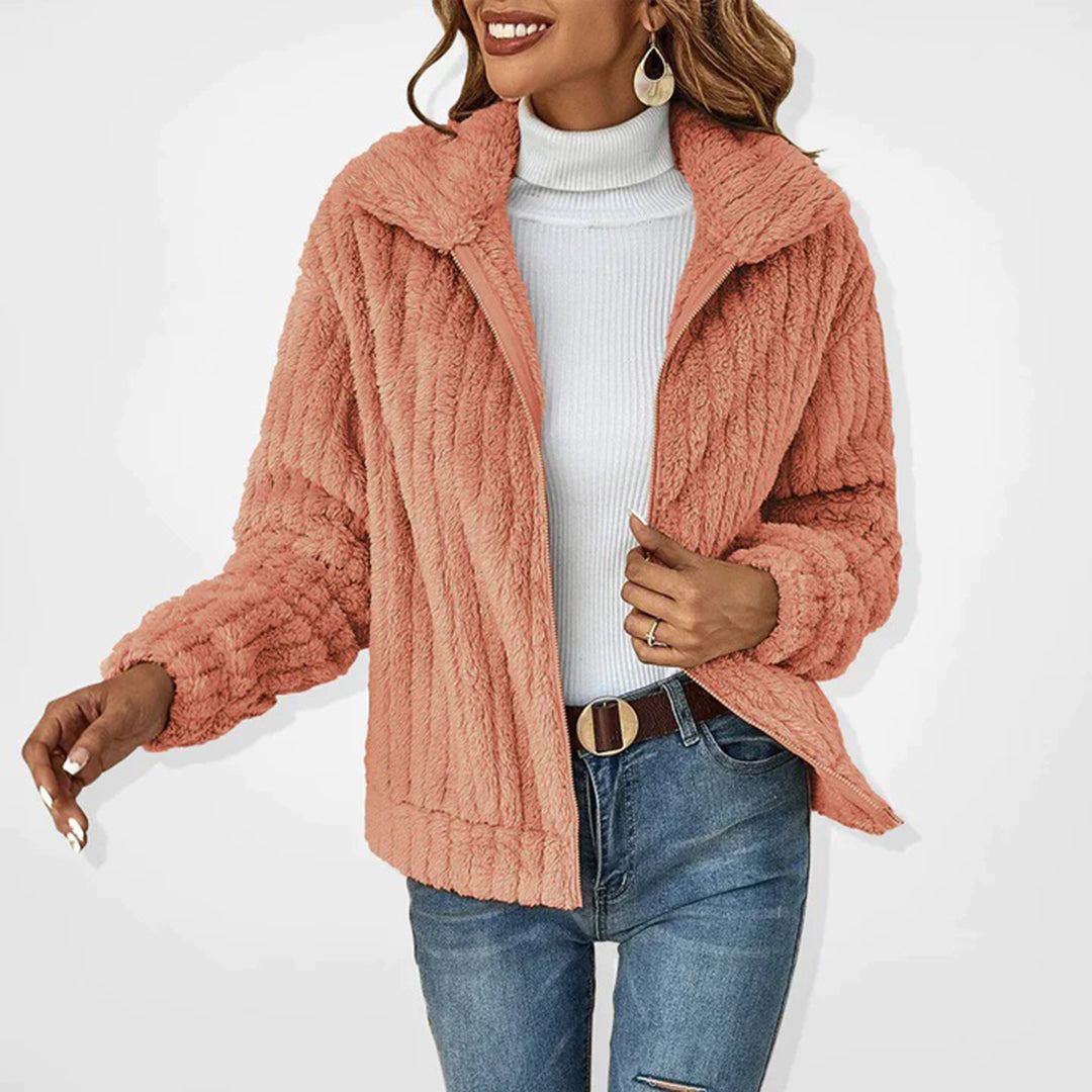 Komfortowy fleece damski kardigan - Charlotte-Różowy-S-Trend Polska