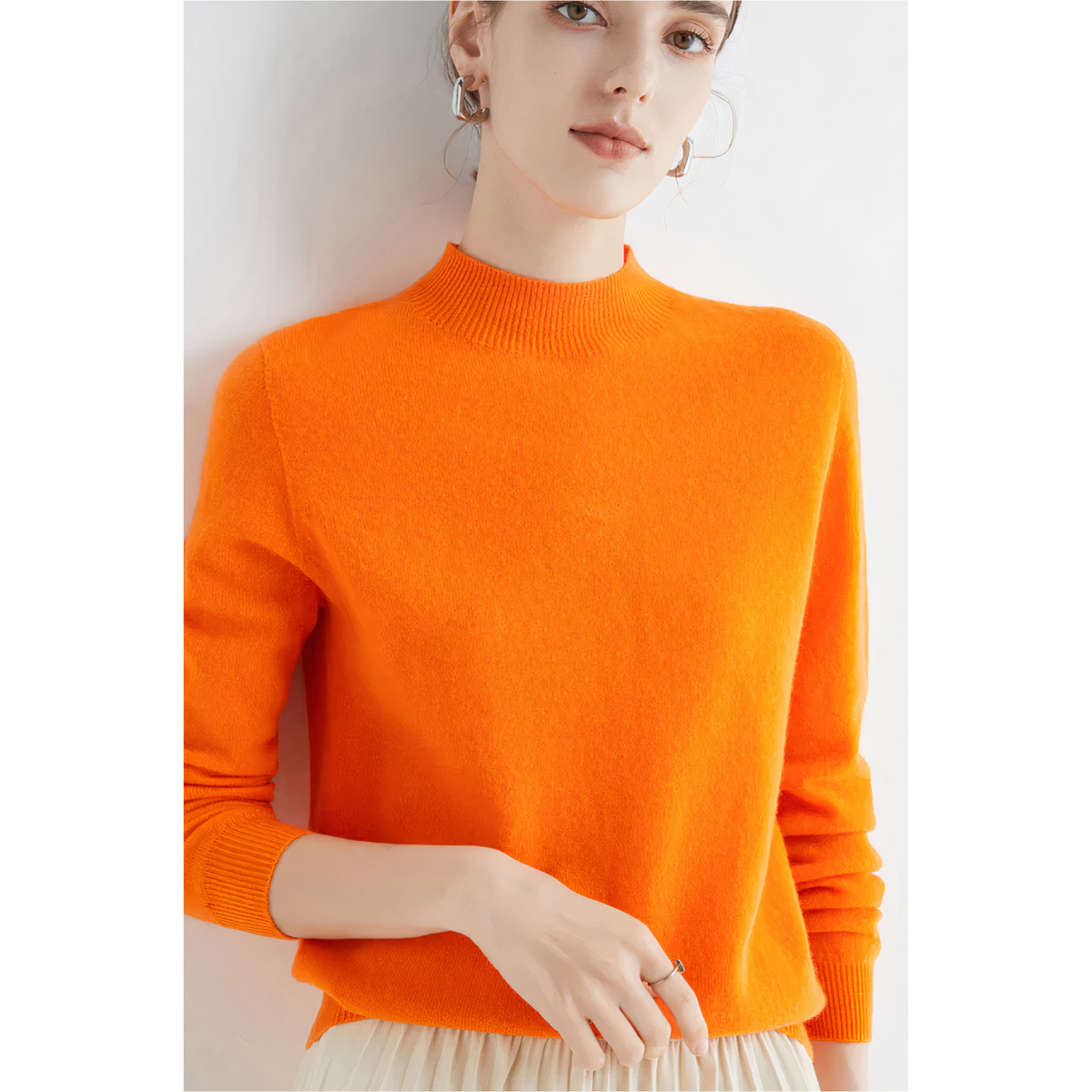 Luksusowy dziany sweter kaszmirowy dla kobiet - Evelina-Pomarańczowy-S-Trend Polska
