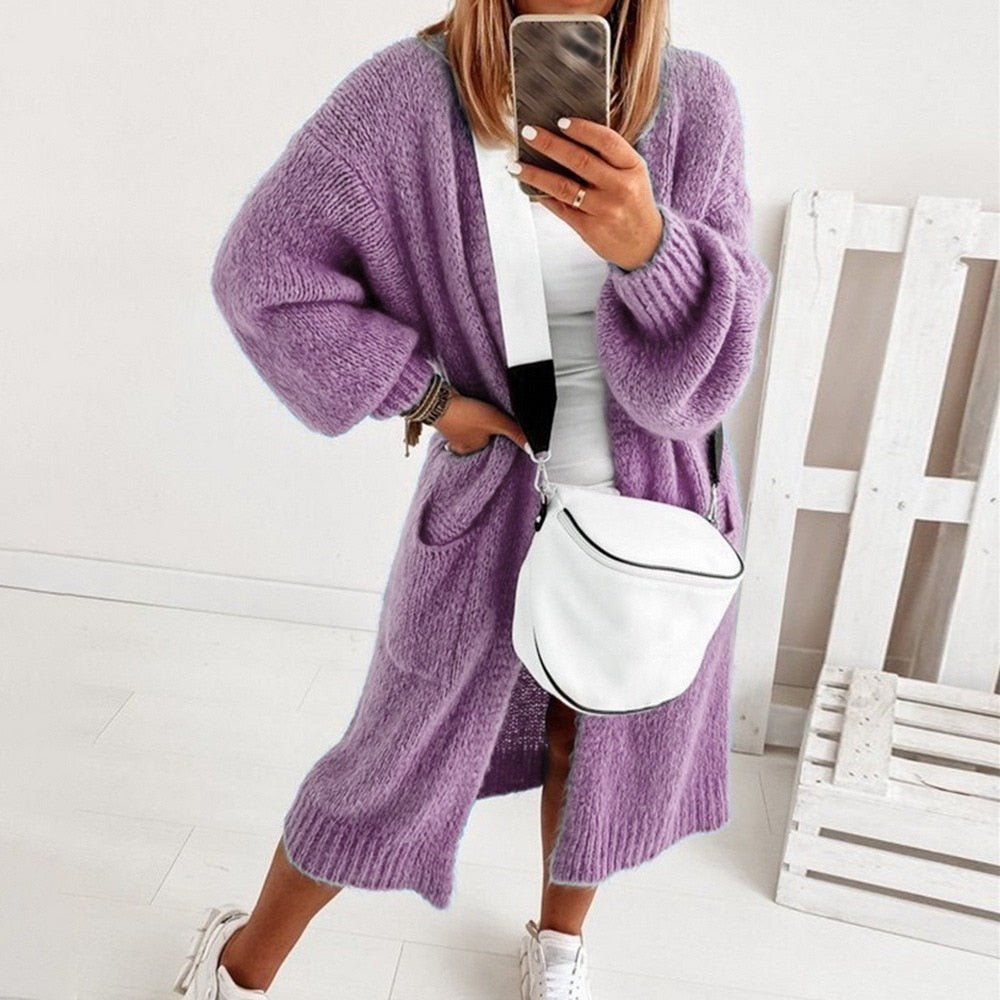 Miękko dziergany, oversize damski sweter - Sienna-Fioletowy-XS-Trend Polska