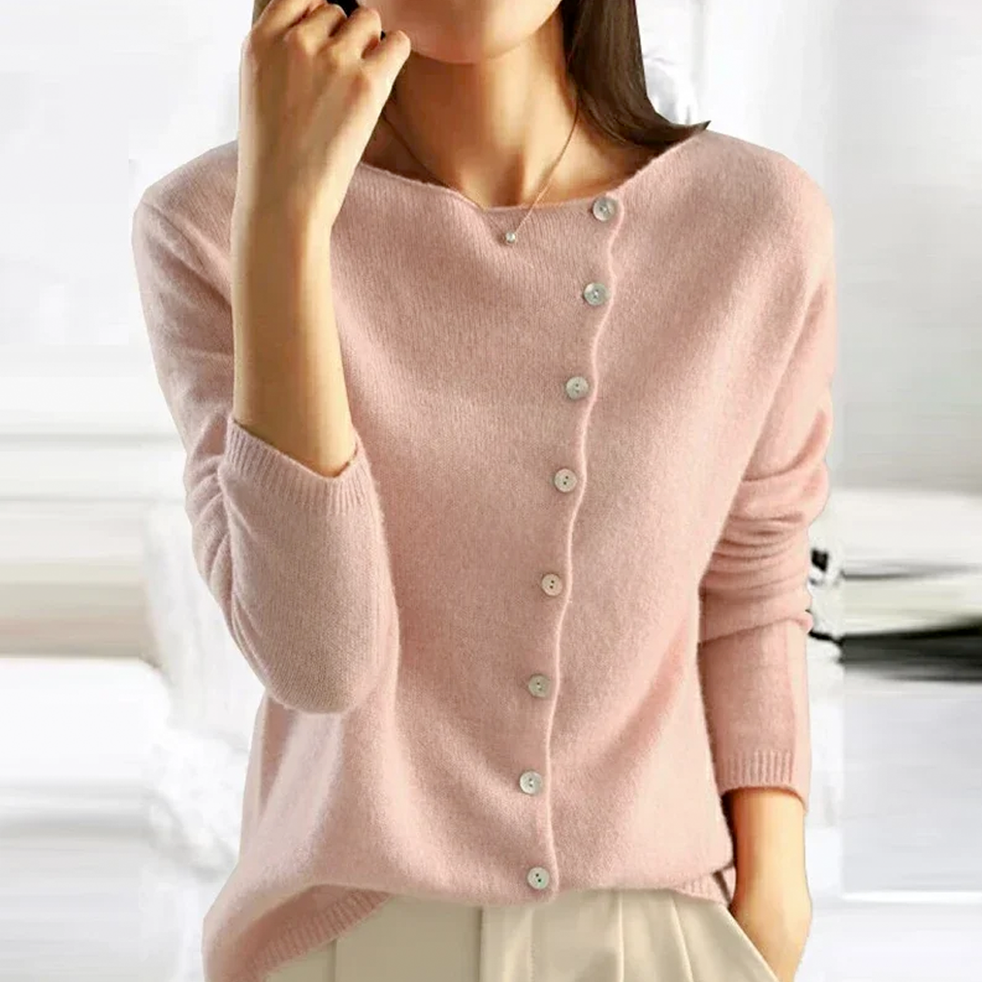 Modny sweter damski z dekoltem w serek - Sienna-Róża-XS-Trend Polska