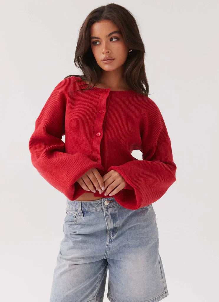 Stylowy Czerwony Damski Sweter - Clarella-XS-Trend Polska