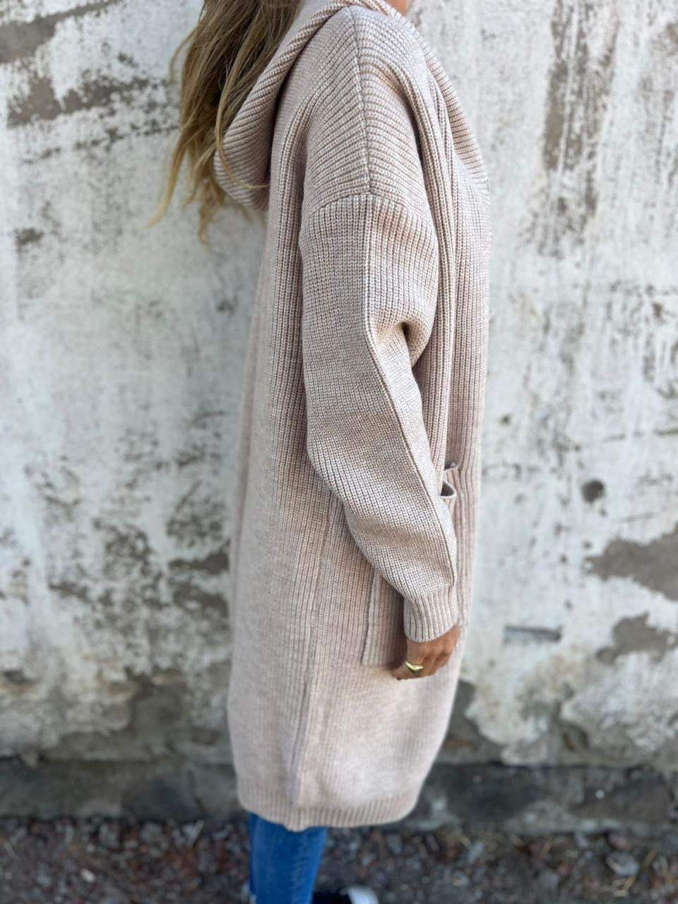 Sweter długi damski z kapturem - Liv-Szary-S-Trend Polska