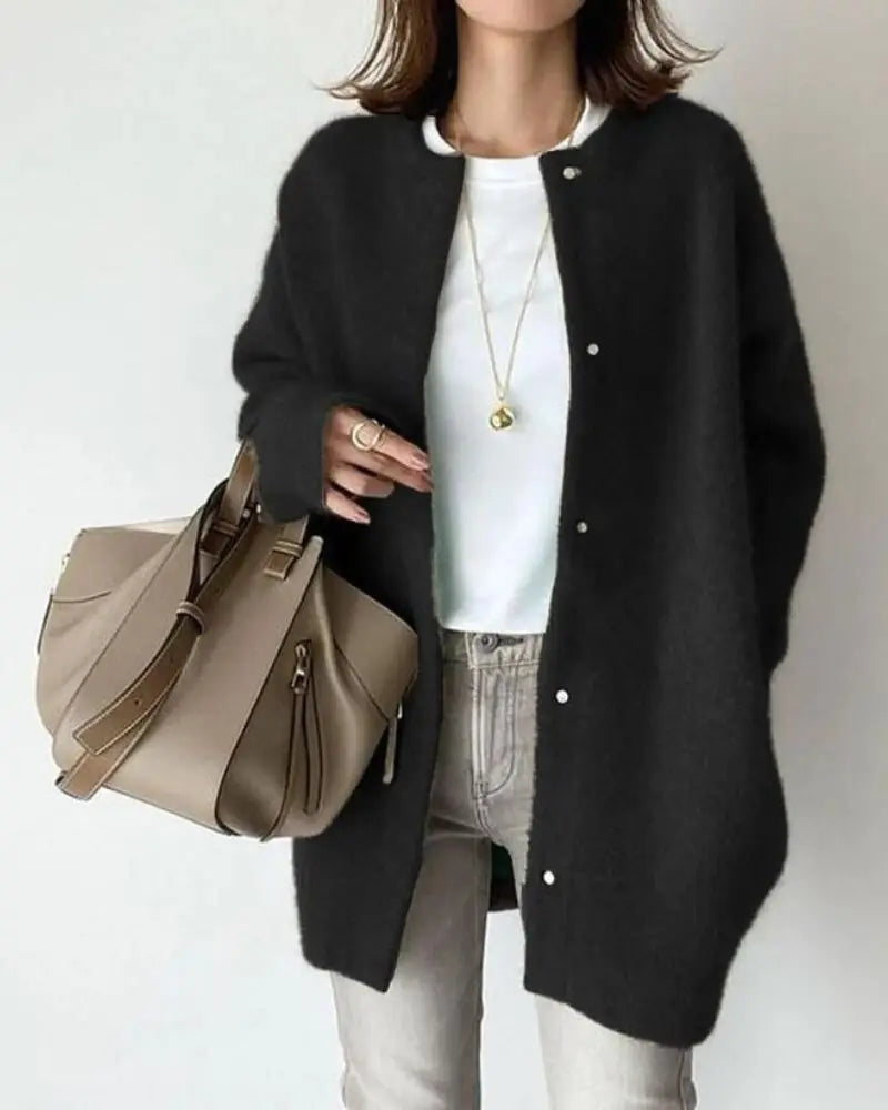Wygodny damski sweter z wełny i moheru - Eloise-Czarny-S-Trend Polska