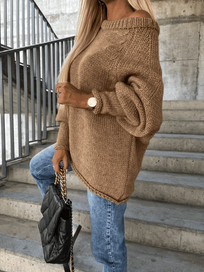 Luźny sweter damski z dekoltem typu off-shoulder – Amira