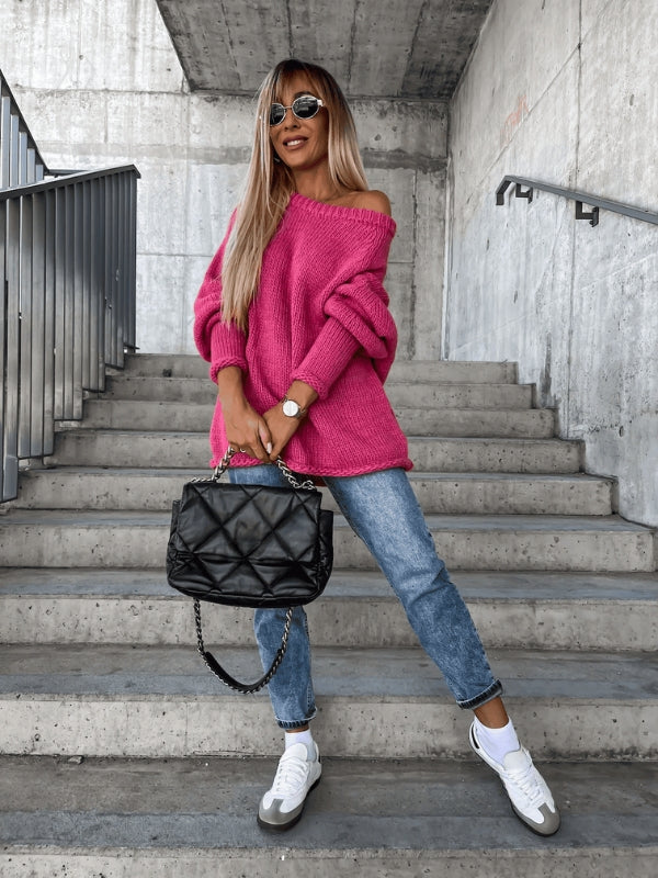 Luźny sweter damski z dekoltem typu off-shoulder – Amira