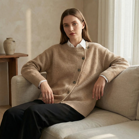 Eleganter Wickelstrickjacke Mit Knopfdetail - Marcella
