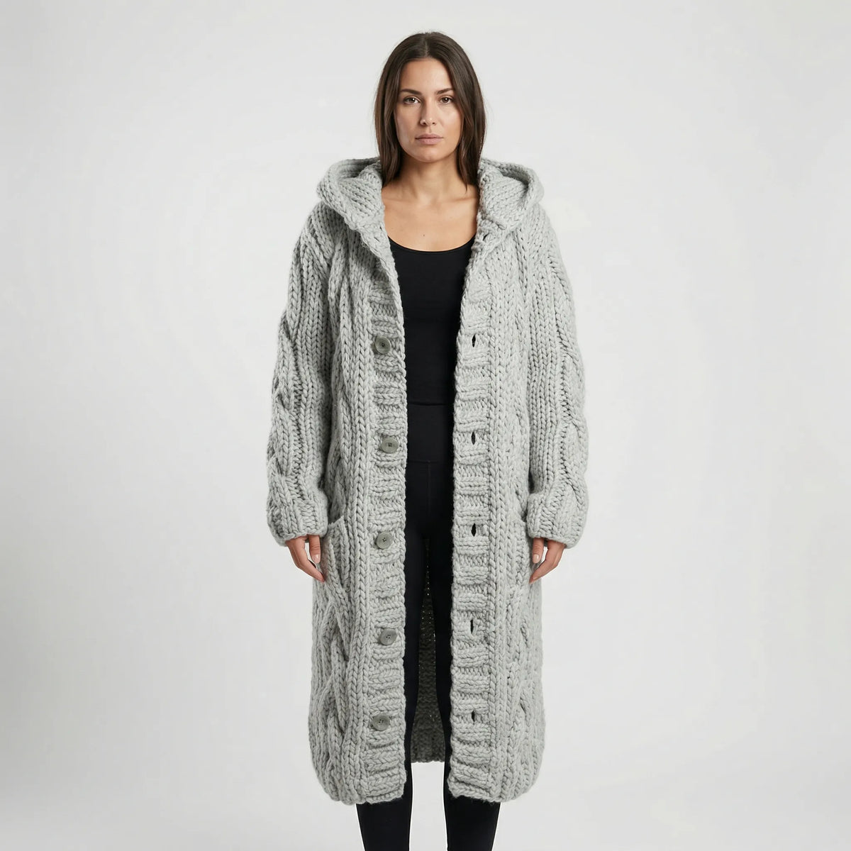 Lang Grof Gebreid Vest Met Kabelpatroon - Cathy