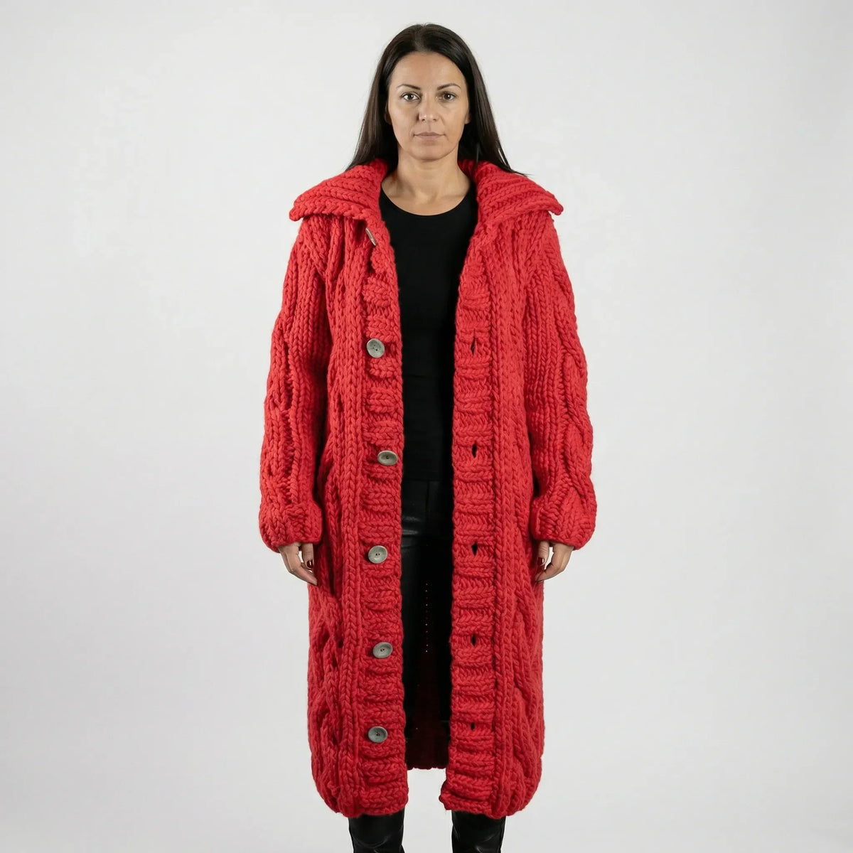 Lang Grof Gebreid Vest Met Kabelpatroon - Cathy