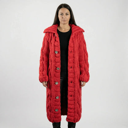 Lang Grof Gebreid Vest Met Kabelpatroon - Cathy