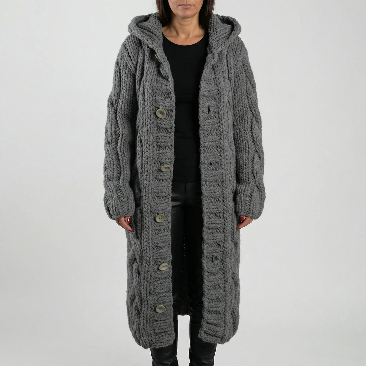Lang Grof Gebreid Vest Met Kabelpatroon - Cathy