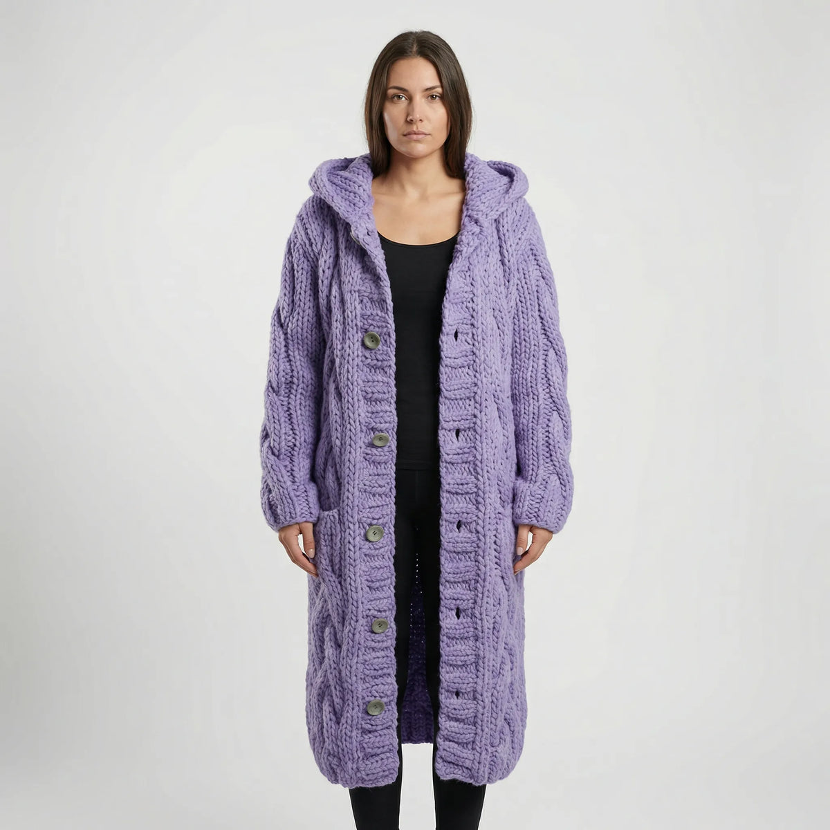 Lang Grof Gebreid Vest Met Kabelpatroon - Cathy