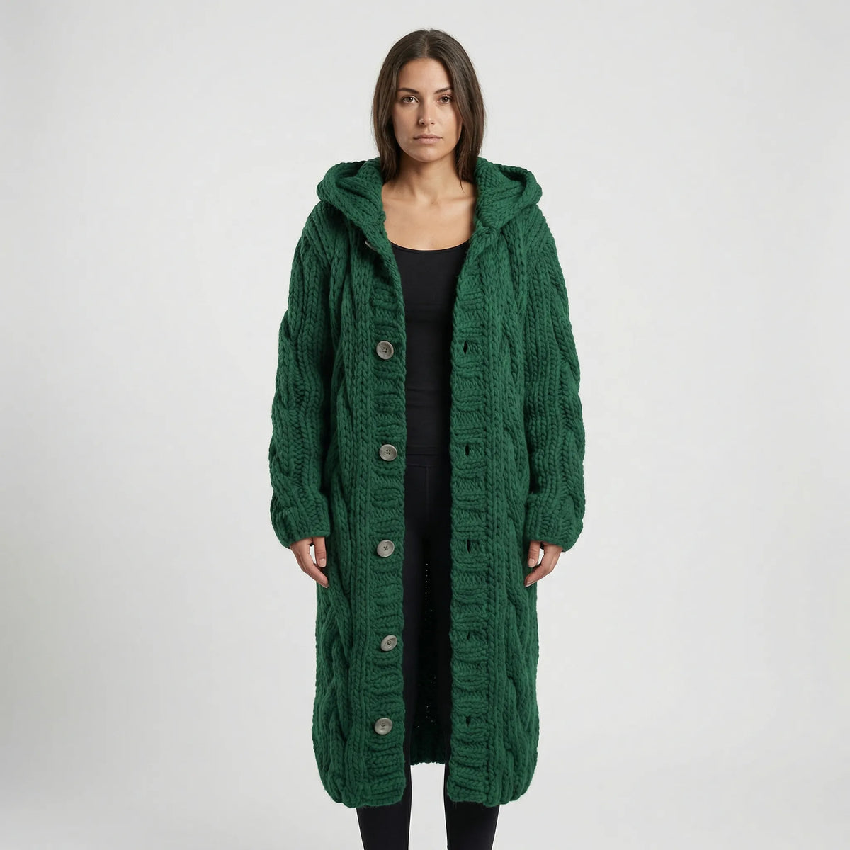 Lang Grof Gebreid Vest Met Kabelpatroon - Cathy
