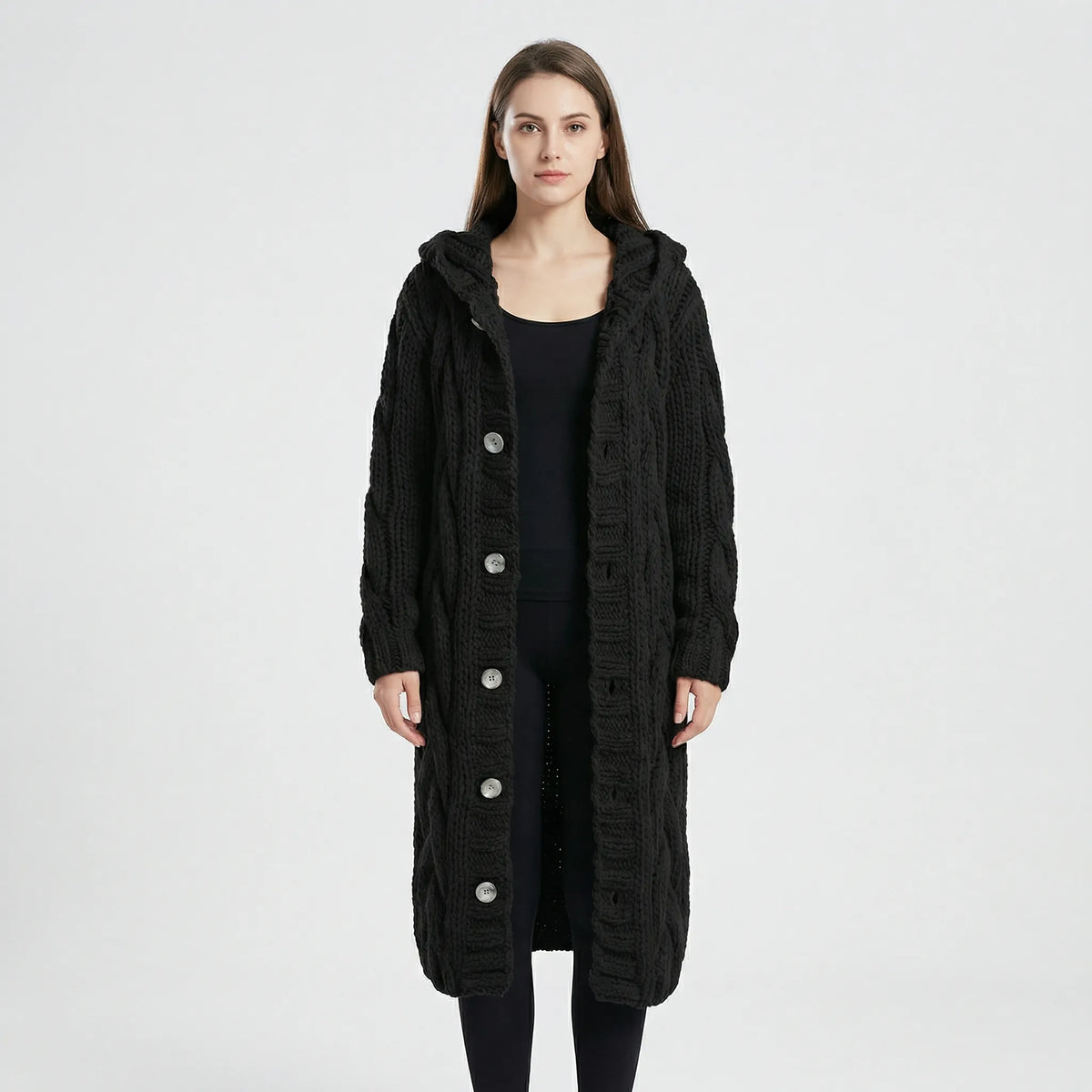Lang Grof Gebreid Vest Met Kabelpatroon - Cathy