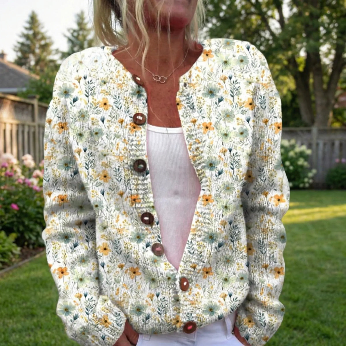 Locker Sitzende Floral Strickjacke - Dana