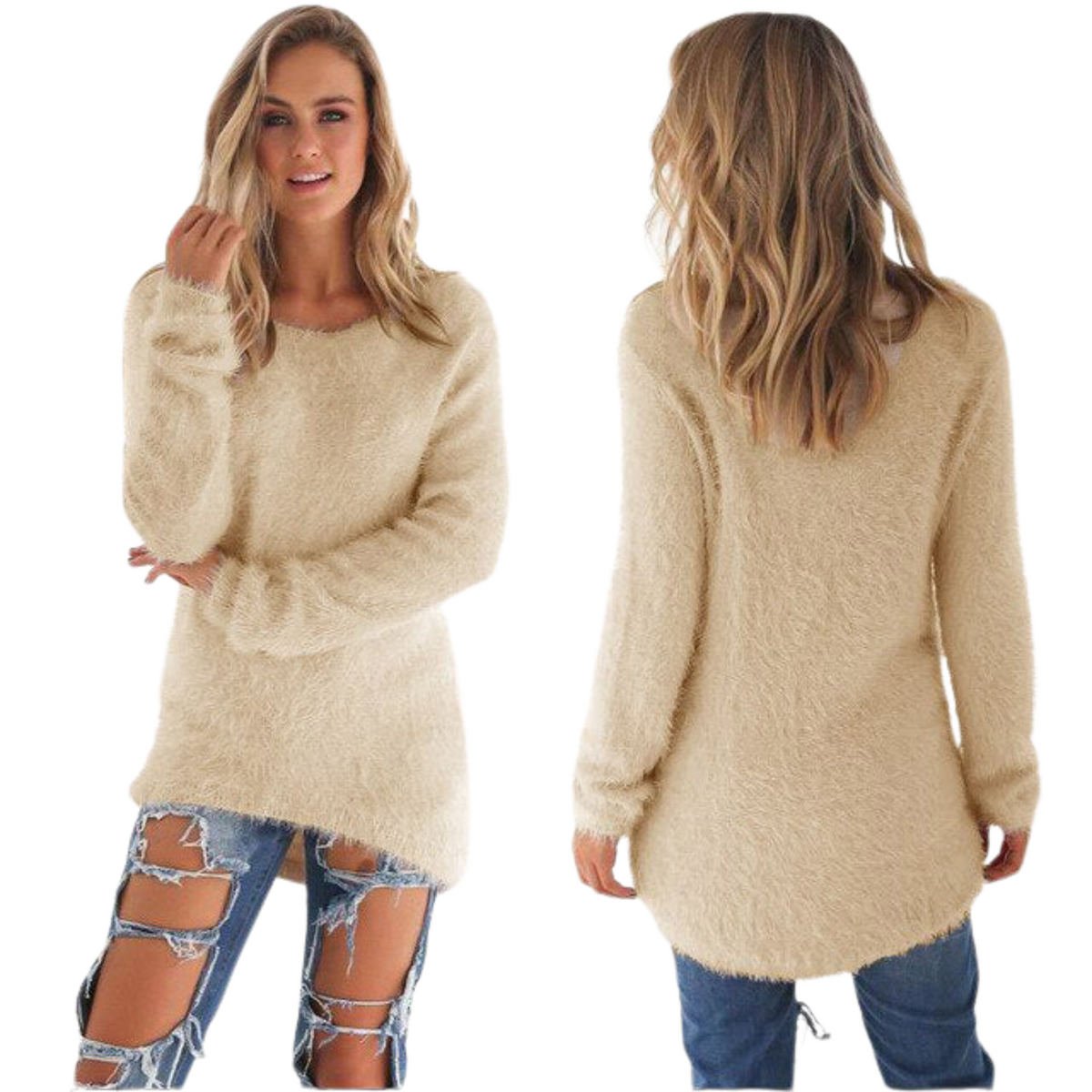Casual sweter damski - Ella-Beżowy-S-Trend Polska