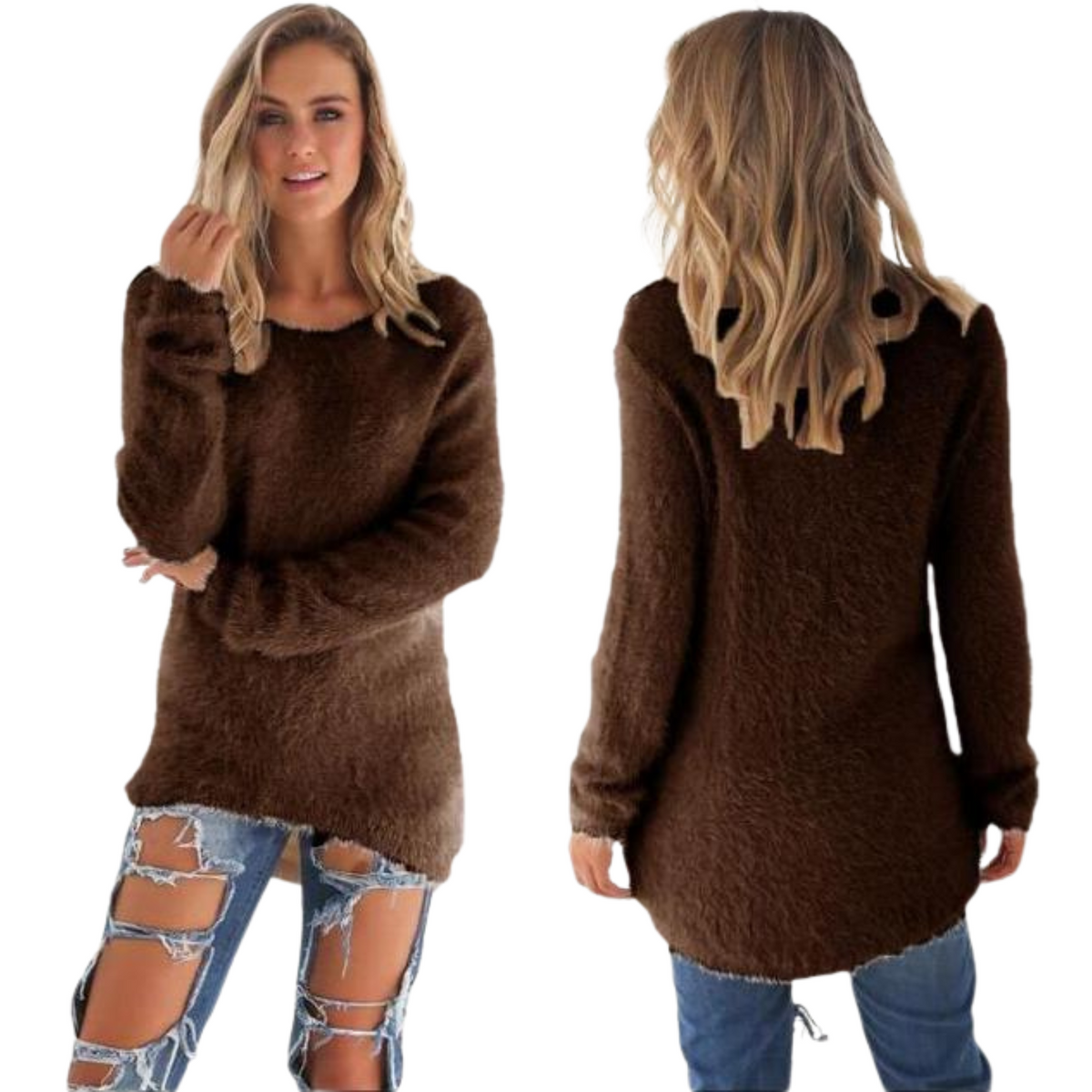 Casual sweter damski - Ella-Brązowy-S-Trend Polska