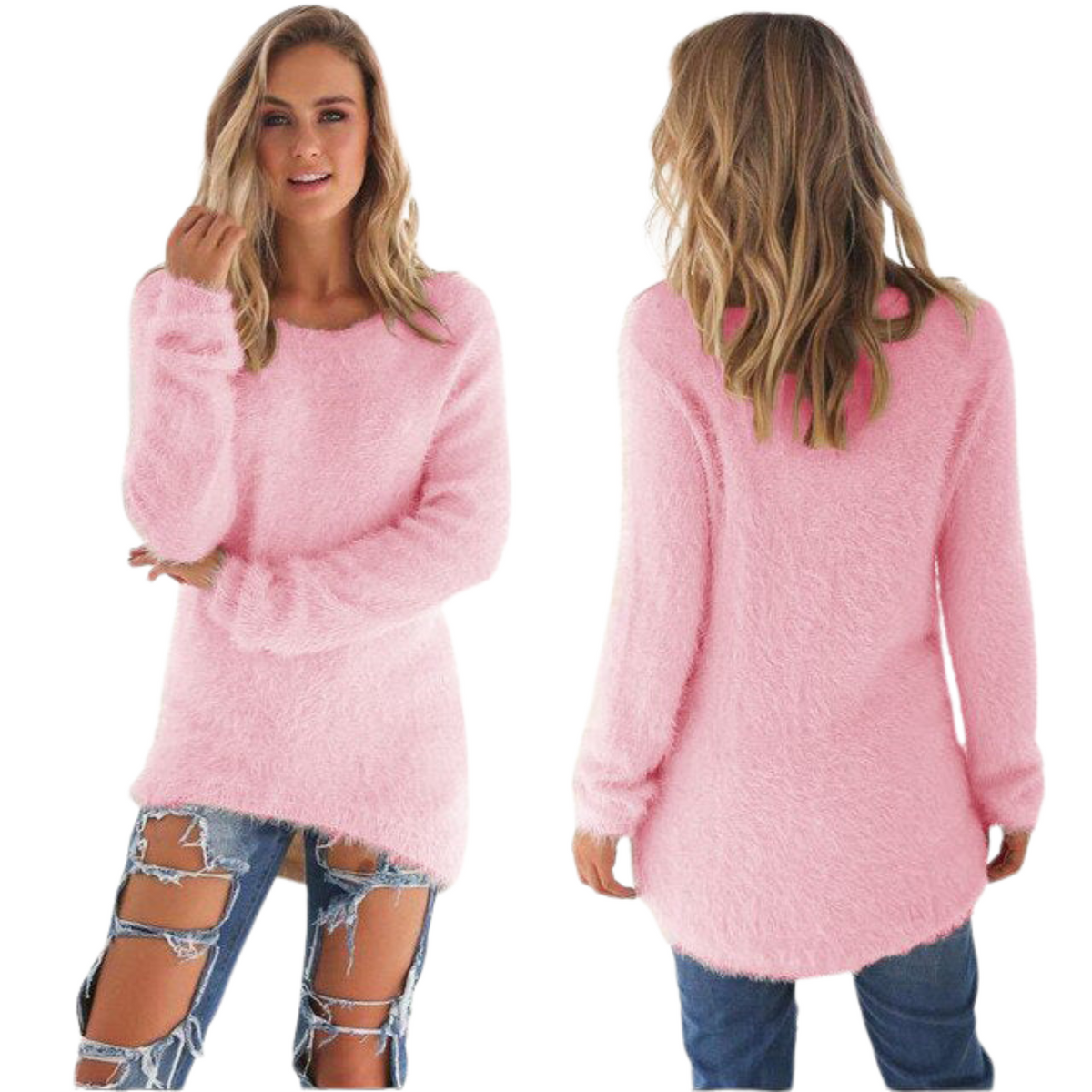 Casual sweter damski - Ella-Jasnoróżowy-S-Trend Polska