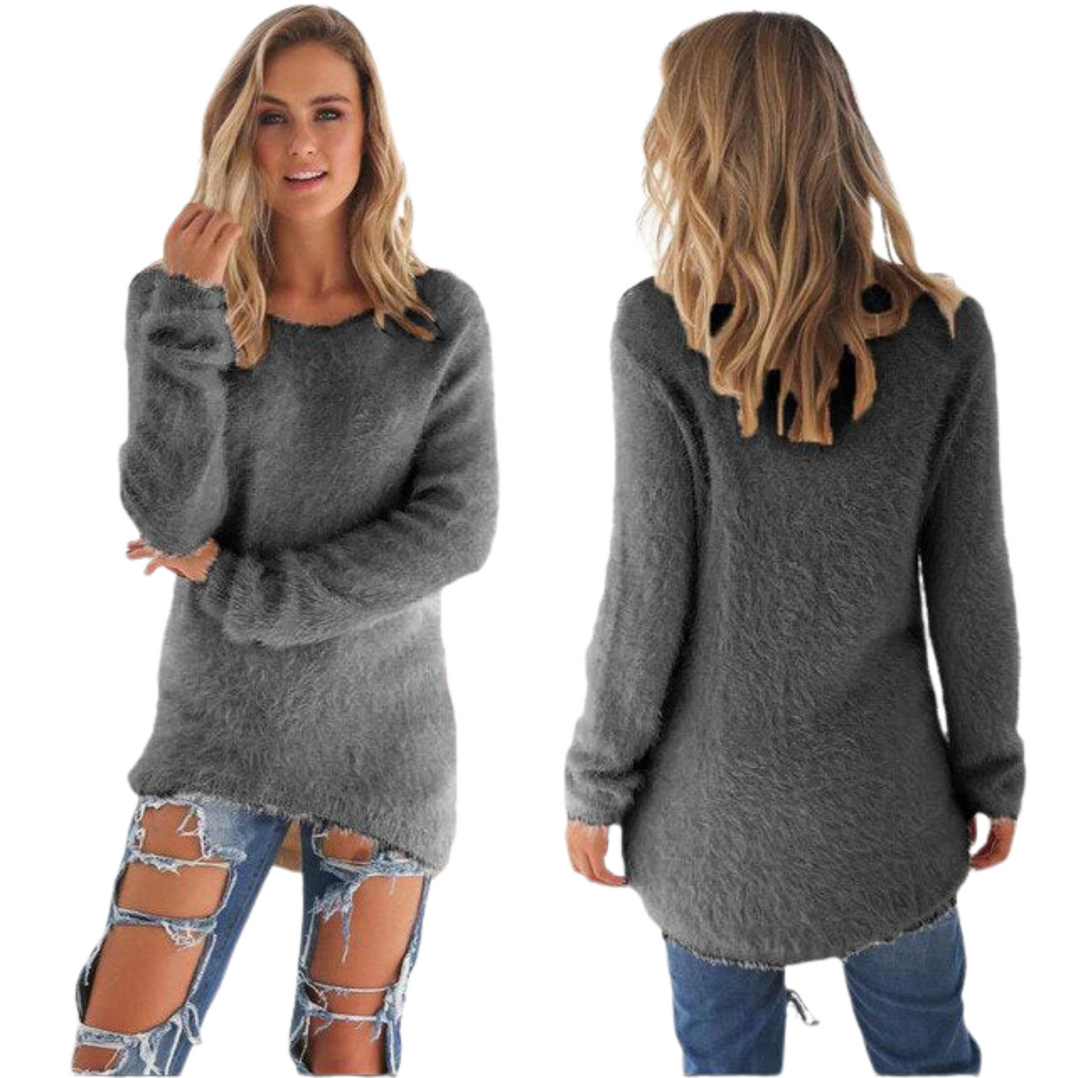 Casual sweter damski - Ella-Szary-S-Trend Polska