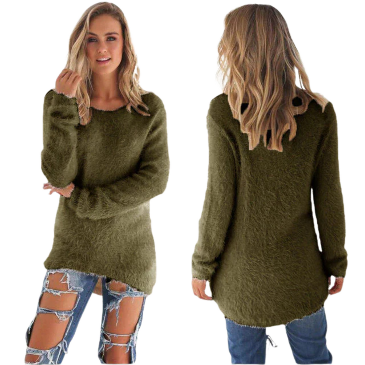 Casual sweter damski - Ella-Zielony wojskowy-S-Trend Polska
