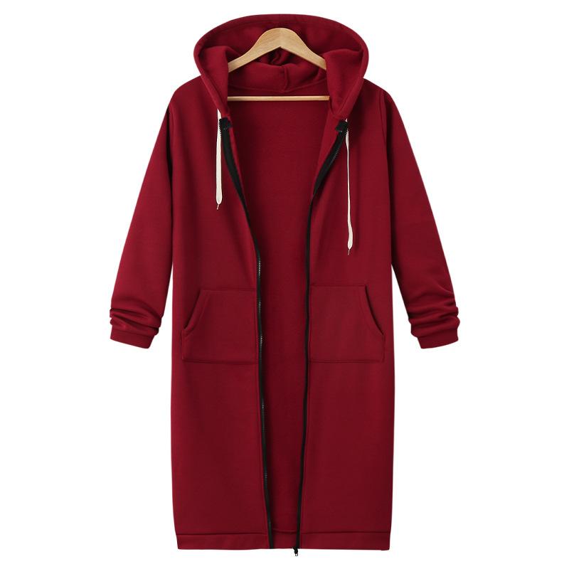 Casualny Długi Kardigan Damski - CozyZip-Bordeaux czerwień-M-Trend Polska