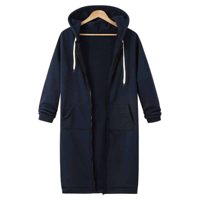 Casualny Długi Kardigan Damski - CozyZip-ciemnoniebieski-M-Trend Polska