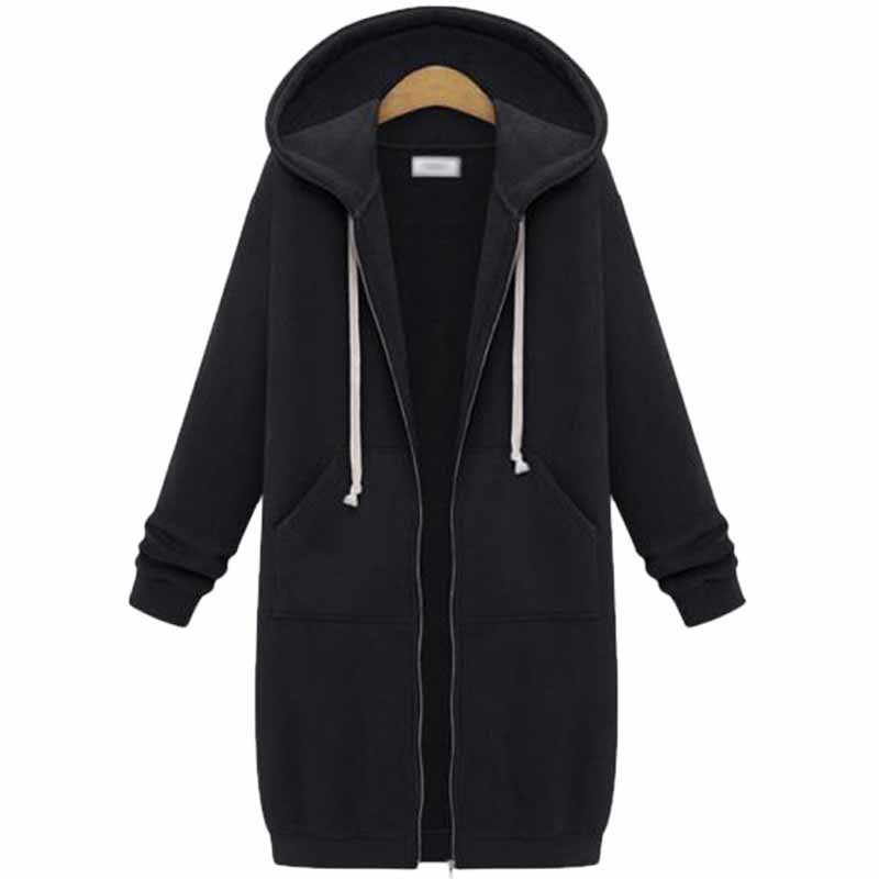 Casualny Długi Kardigan Damski - CozyZip-Czarny-M-Trend Polska