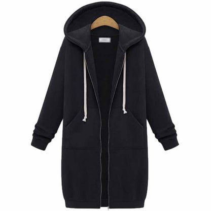 Casualny Długi Kardigan Damski - CozyZip-Czarny-M-Trend Polska