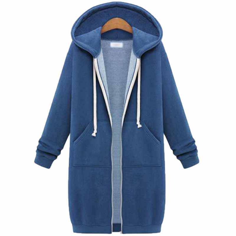 Casualny Długi Kardigan Damski - CozyZip-Niebieski-M-Trend Polska