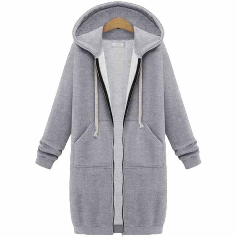 Casualny Długi Kardigan Damski - CozyZip-Szary-M-Trend Polska