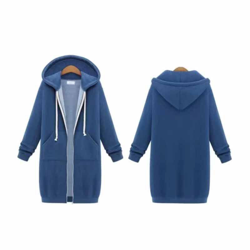 Casualny Długi Kardigan Damski - CozyZip-Czarny-M-Trend Polska