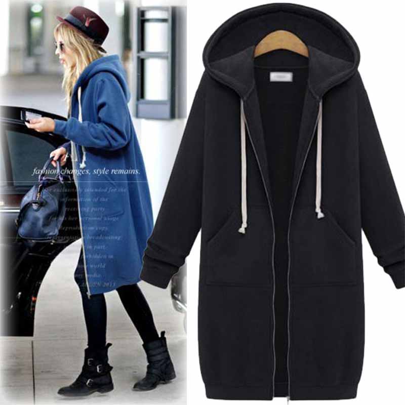 Casualny Długi Kardigan Damski - CozyZip-Czarny-M-Trend Polska