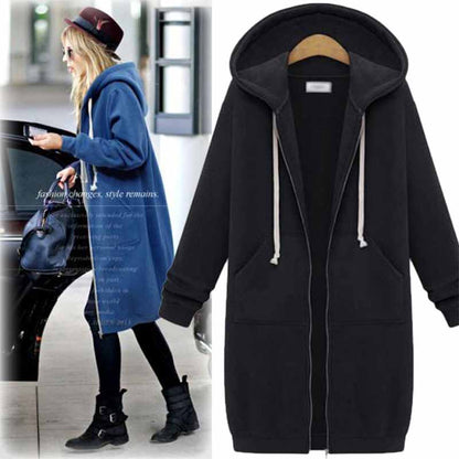 Casualny Długi Kardigan Damski - CozyZip-Czarny-M-Trend Polska