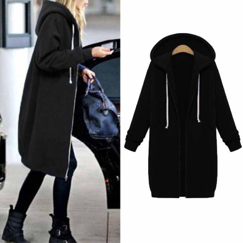 Casualny Długi Kardigan Damski - CozyZip-Czarny-M-Trend Polska