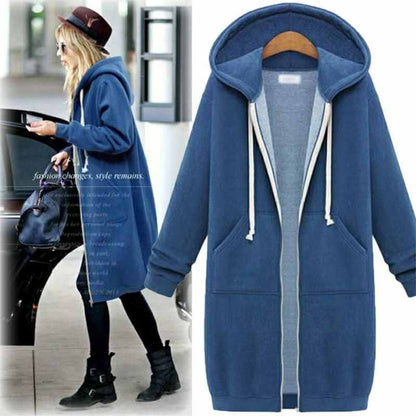 Casualny Długi Kardigan Damski - CozyZip-Czarny-M-Trend Polska