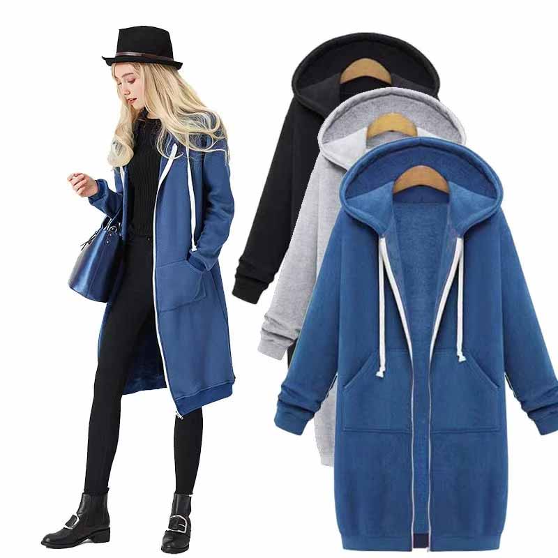 Casualny Długi Kardigan Damski - CozyZip-Czarny-M-Trend Polska