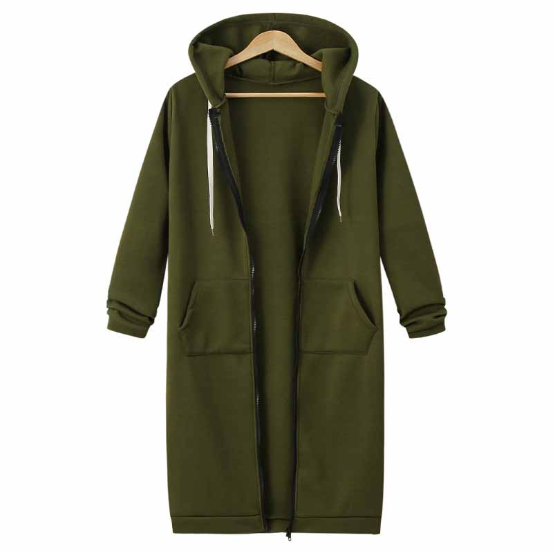 Casualny Długi Kardigan Damski - CozyZip-Zielony wojskowy-M-Trend Polska