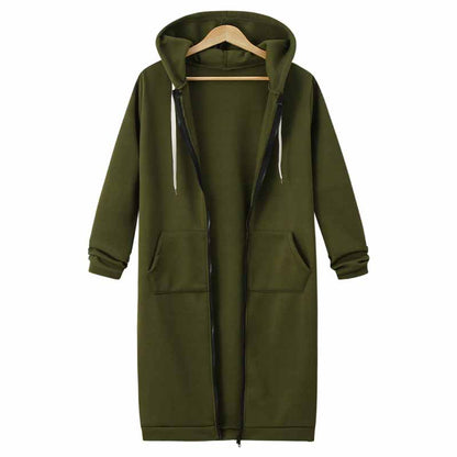 Casualny Długi Kardigan Damski - CozyZip-Zielony wojskowy-M-Trend Polska