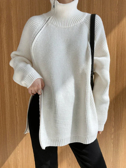 Damski sweter na zamek błyskawiczny - Clara-Czarny-Jedna rozmiar-Trend Polska