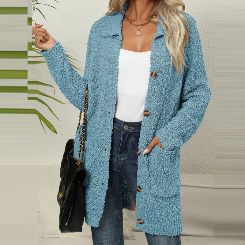 Długi Teddy-Kamizelka z Kieszeniami - Ella-Jasnoniebieski-S-Trend Polska