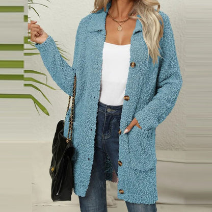 Długi Teddy-Kamizelka z Kieszeniami - Ella-Jasnoniebieski-S-Trend Polska