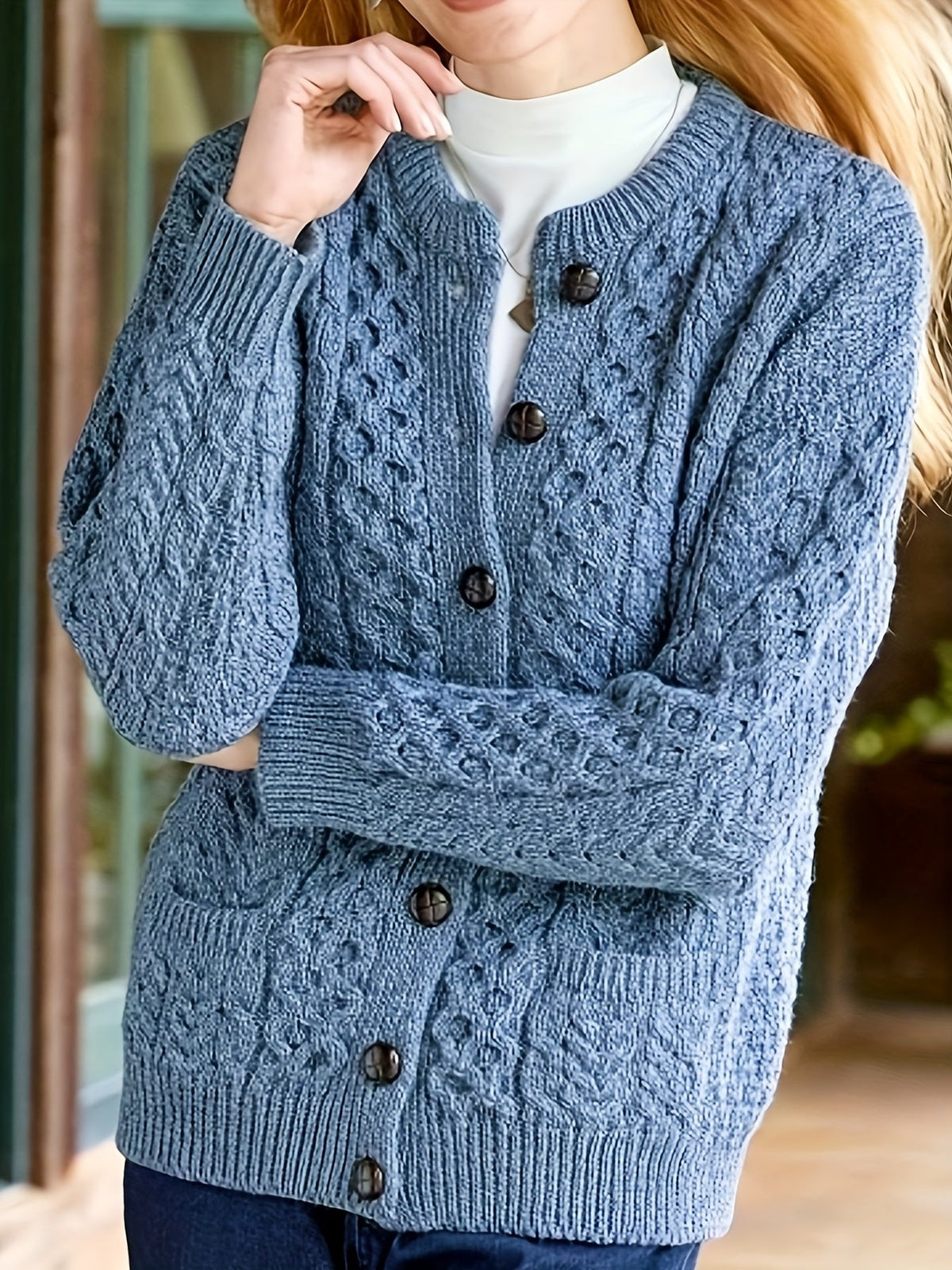 Gładki sweter z zapięciem na guziki i kieszeniami - Olivia-Niebieski-S-Trend Polska