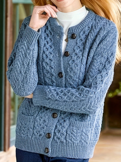 Gładki sweter z zapięciem na guziki i kieszeniami - Olivia-Niebieski-S-Trend Polska