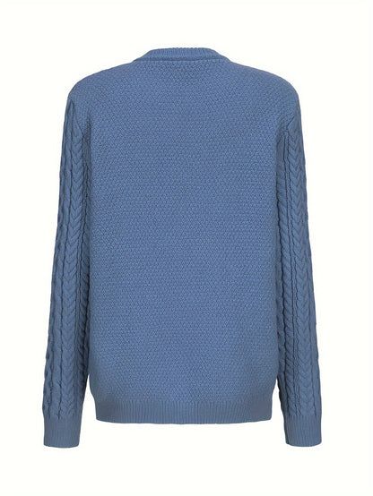 Gładki sweter z zapięciem na guziki i kieszeniami - Olivia-Niebieski-S-Trend Polska