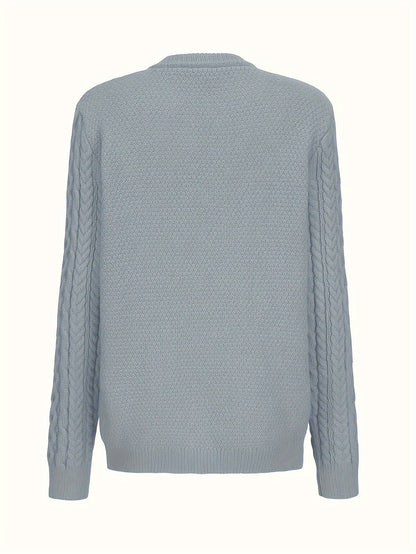 Gładki sweter z zapięciem na guziki i kieszeniami - Olivia-Niebieski-S-Trend Polska