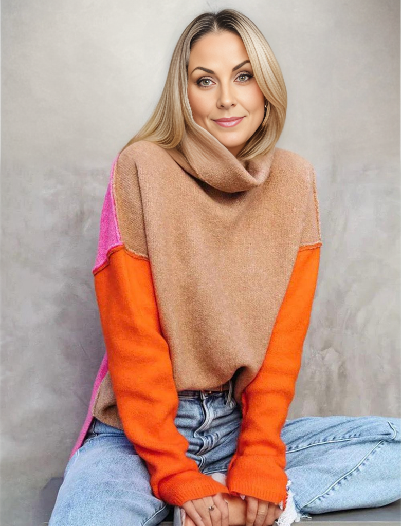 Imponujący sweter kolorblock - AutumnVibe-S (36/38)-Trend Polska