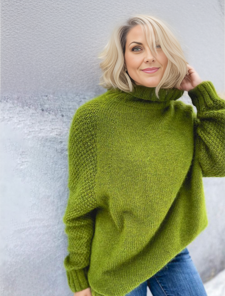Jasnozielona, Przesadna Sweter z Golfem - HerbstGlanz-S (36/38)-Trend Polska