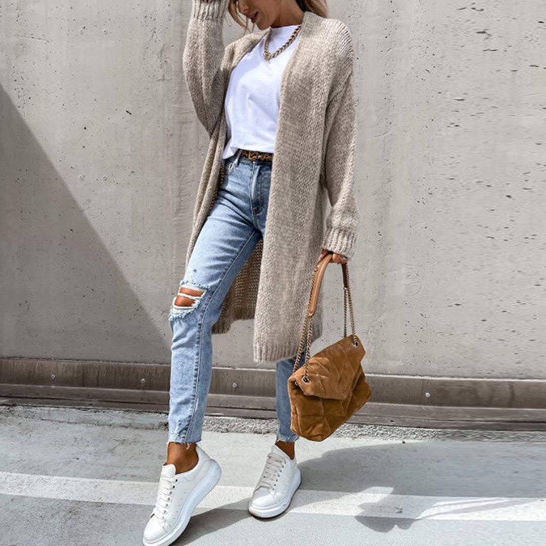Klasyczny sweter damski - Camile-Beżowy-S-Trend Polska