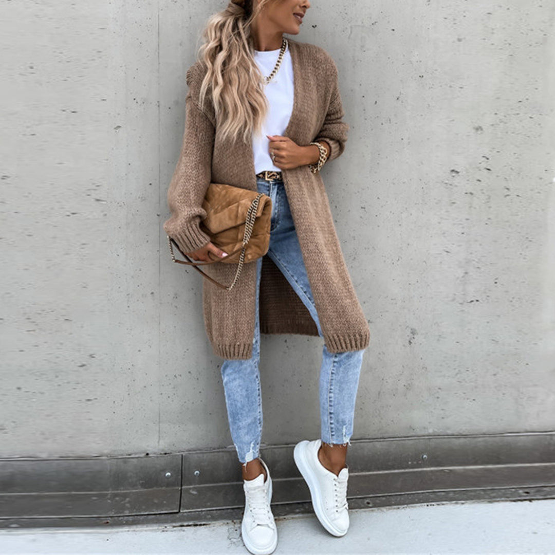 Klasyczny sweter damski - Camile-Beżowy-S-Trend Polska