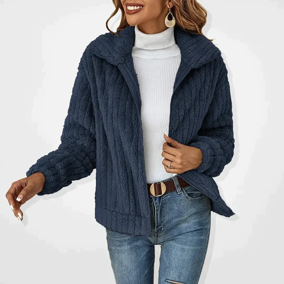 Komfortowy fleece damski kardigan - Charlotte-morski niebieski-S-Trend Polska
