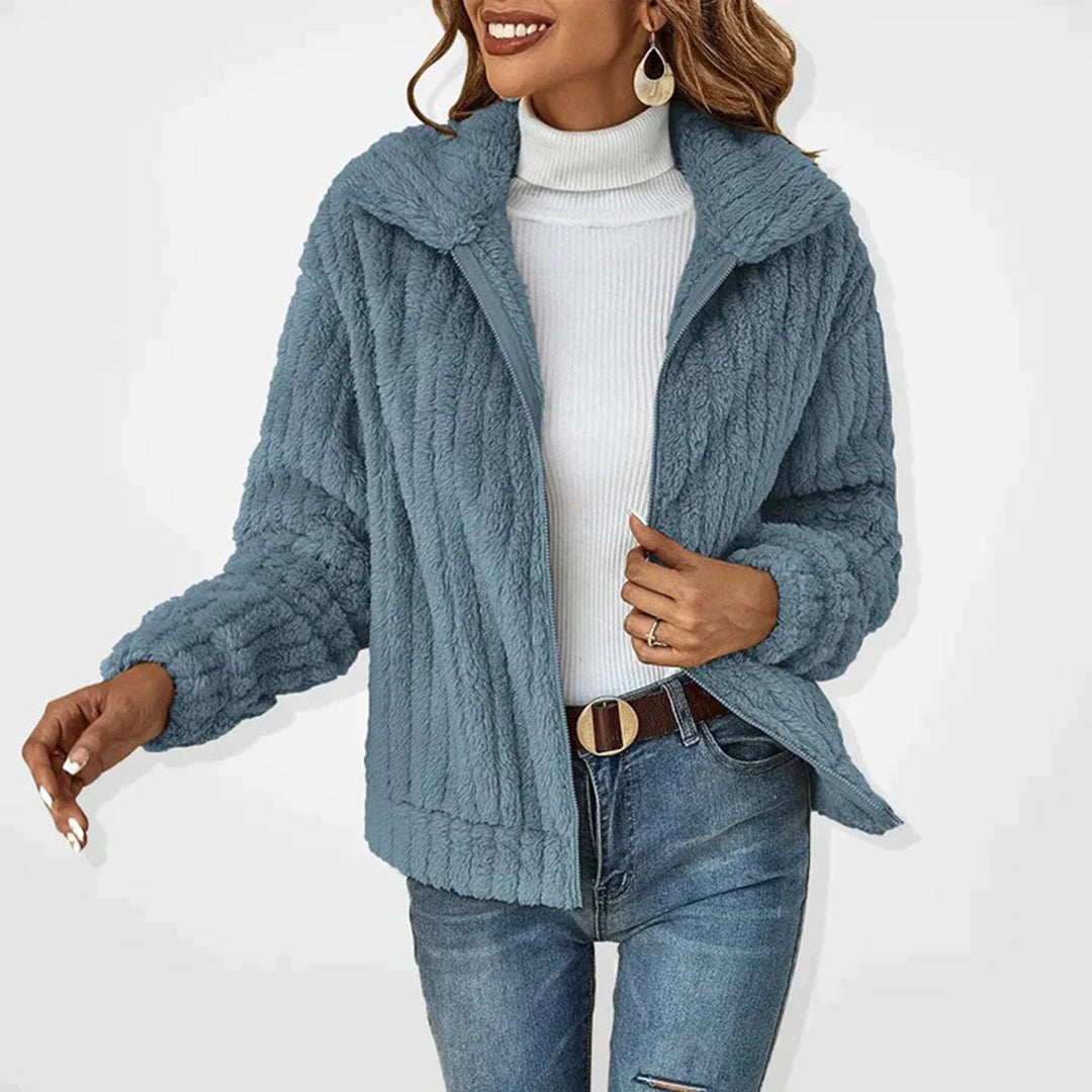 Komfortowy fleece damski kardigan - Charlotte-Niebieski-S-Trend Polska
